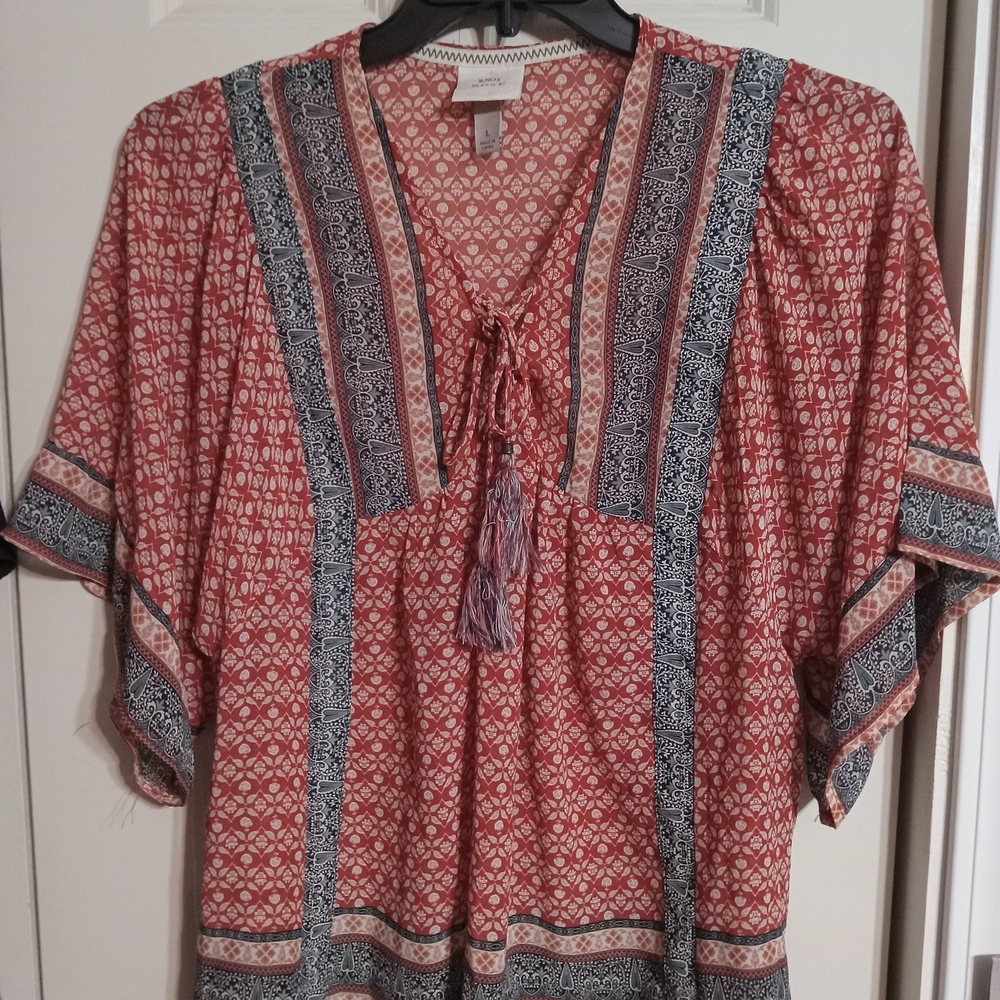Knox Rose Red and Blue Patterned Blouse